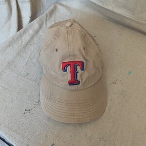47 Genuine MLB Men's Texas Rangers Tan Adjustable Cap with Red and Blue T Logo